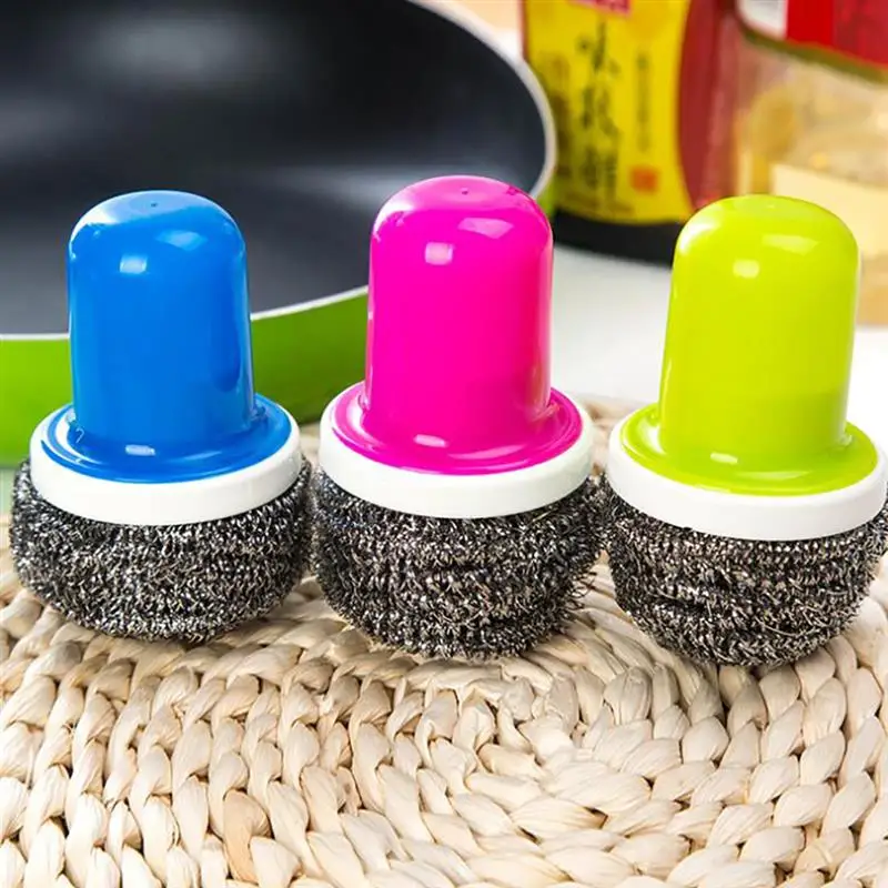 

Kitchen Stainless Steel Wire Ball With Handle Clean Brush For Dish Bowl Pan Clean Metal Scrubber Ball Household Cleaning Tools