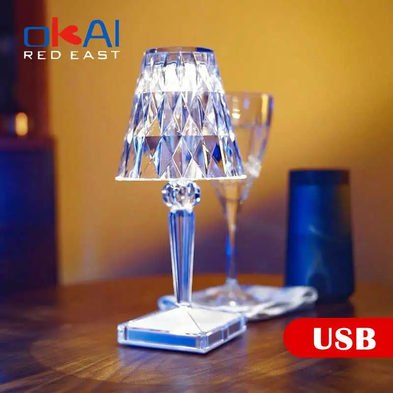 

Алмазная Настольная лампа с USB-зарядкой, акриловый декоративный светильник для спальни, прикроватный светильник с кристаллами, подарок, ноч...