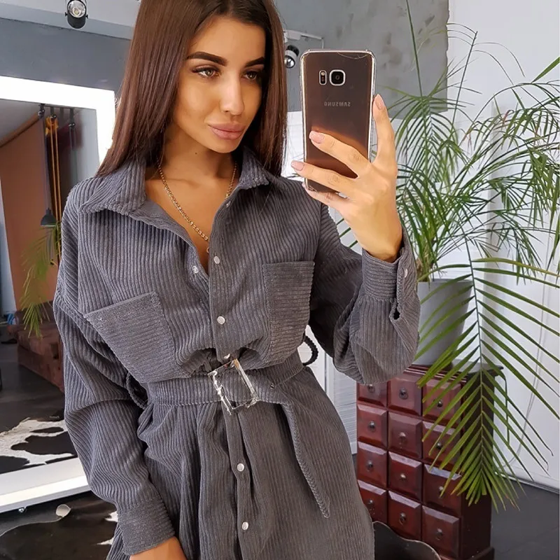 Женское винтажное платье с поясом модное зимнее длинным рукавом и отложным