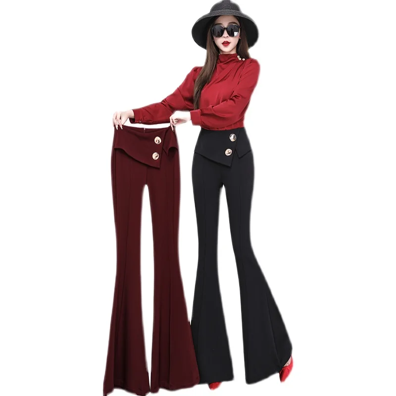

Fishtail Pants Female, Spring 2021) New Hong Kong Style Fashionable Korean All-Match High-waisted Flared Pants Retro Casual