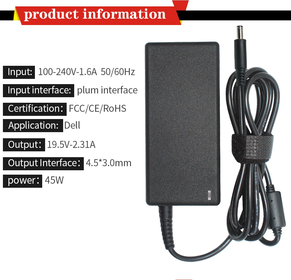 19,5 V 2.31A 45W адаптер переменного тока зарядное устройство для ноутбука Dell Inspiron 11 13 14 17 15 7000 5000 3000 серии, 4,5*3,0 блок питания ноутбуков