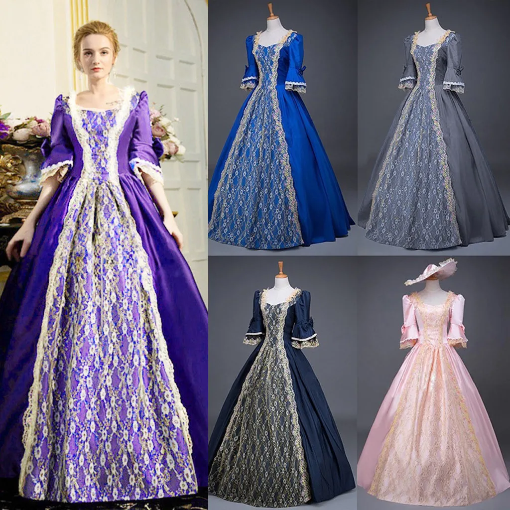 

Womens Gothic Vintage Dress Steampunk Retro Court Princess Half Sleeve Dress Party Elegant Retro Female Ankle-length Dresses