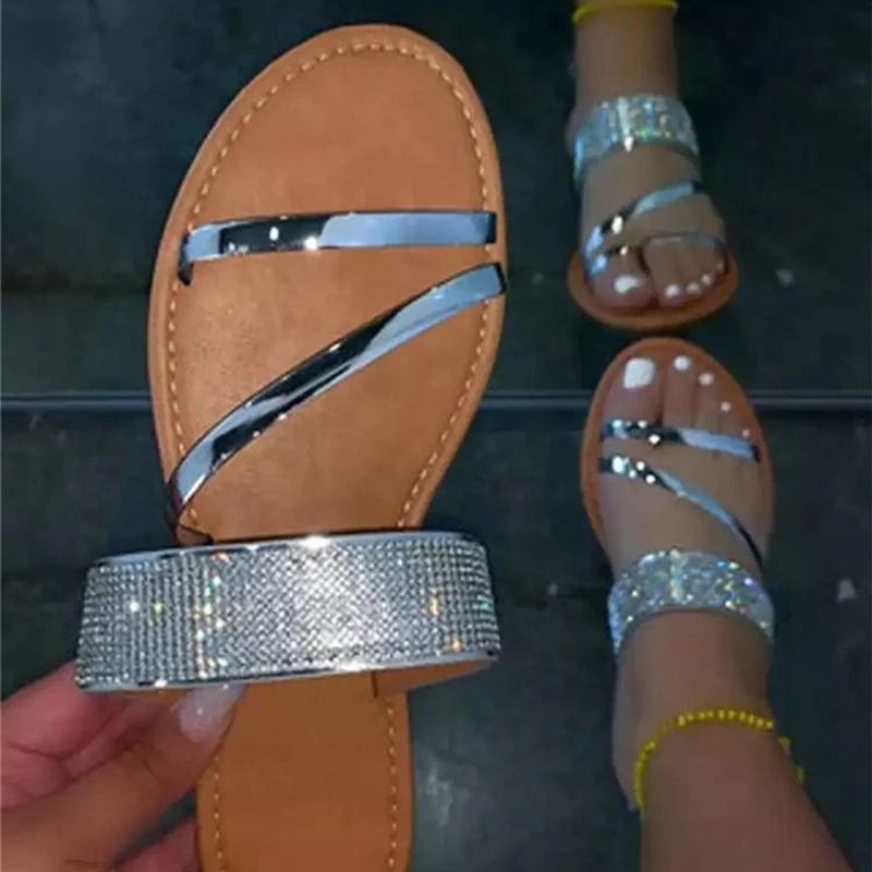 

Летние блестящие женские туфли, украшенные кристаллами; Женская повседневная обувь для отдыха на открытом воздухе; Женские блестящие страз...