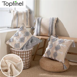 Наволочка с кисточками, 45x45, из хлопка и льна, бежевая наволочка в стиле бохо, декоративная подушка для автомобиля, гостиной, офисного кресла