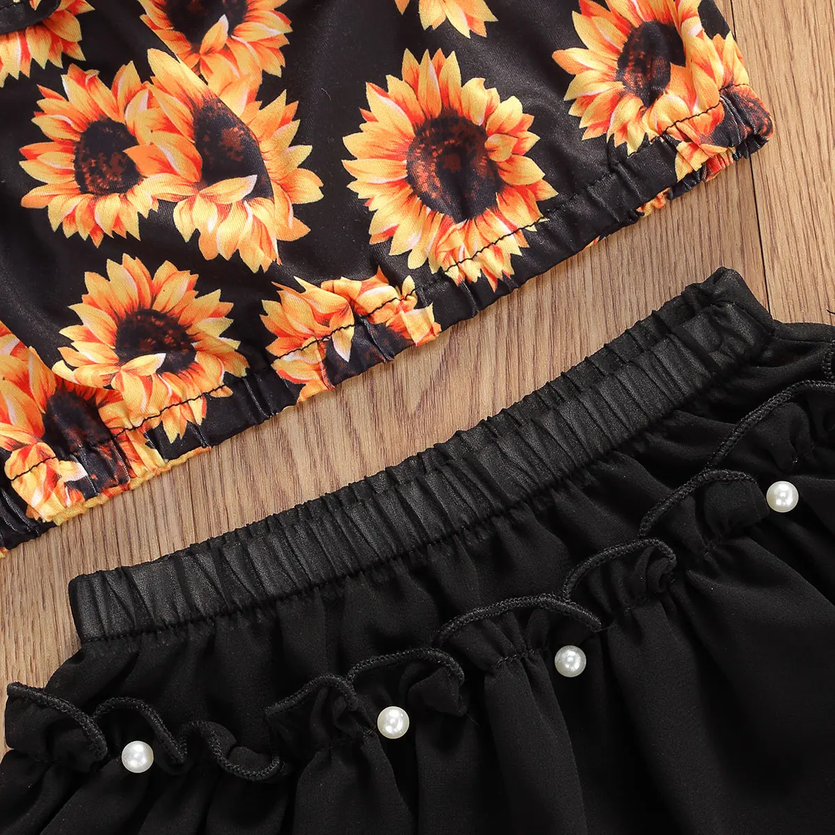 Одежда для новорожденных девочек топы с открытыми плечами и рисунком подсолнуха
