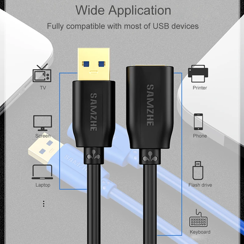 SAMZHE USB 3 0/2 0 Удлинительный кабель плоский Кабель AM/AF 5 м/1 м/2 м/3 м для ПК ТВ PS4