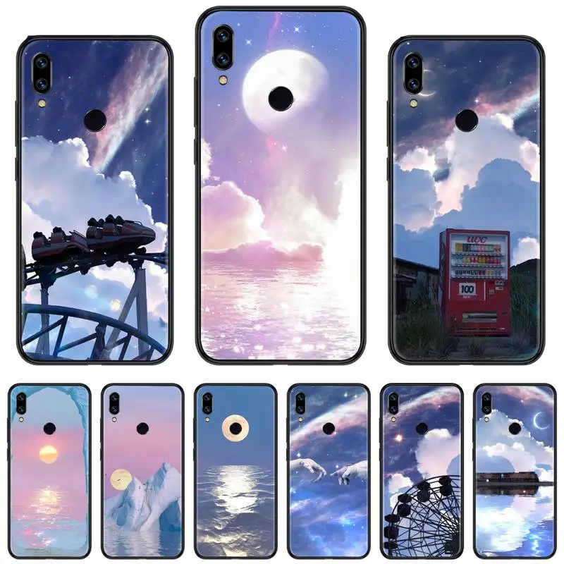 

Phone Case For Xiaomi Redmi 7 8 9t a3 9se k20 mi8 max3 lite 9 note 9s 10 pro Moon starry sky sun creative illustration