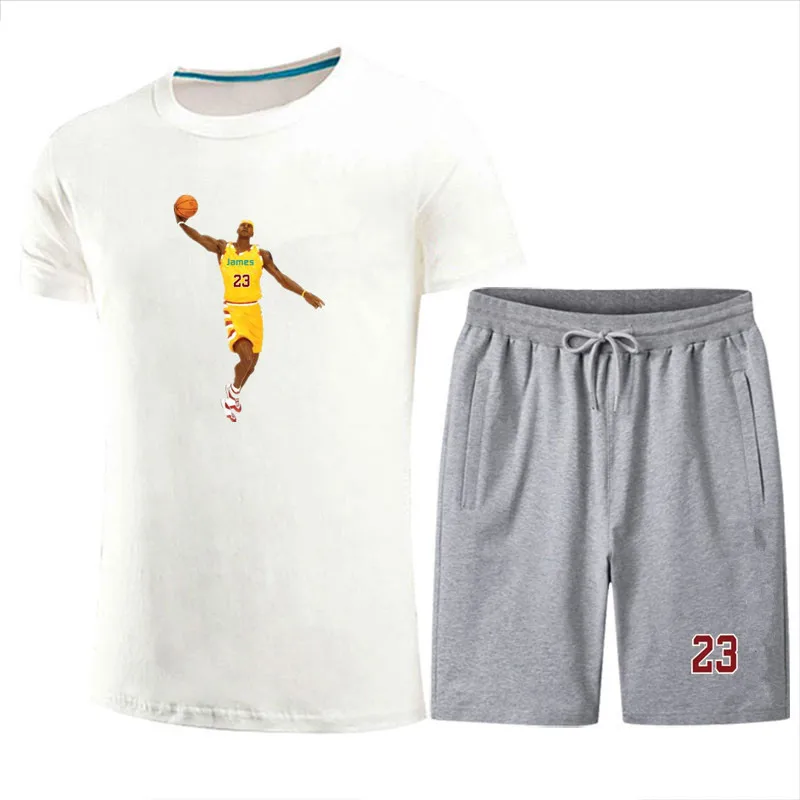 

2021 New Fashion Hot Sale Printed T-shirt Sports Suit Quick-drying Casual Running Wear Summer Short-sleeved Shorts 2-piece Set