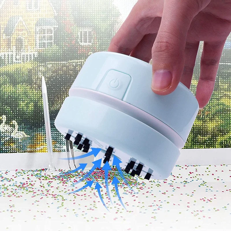 

Portable Mini Cleaner Mini Desktop Vacuum Cleaner Diamond Painting Tools 5D Diamond Painting Accessories(Light Blue)