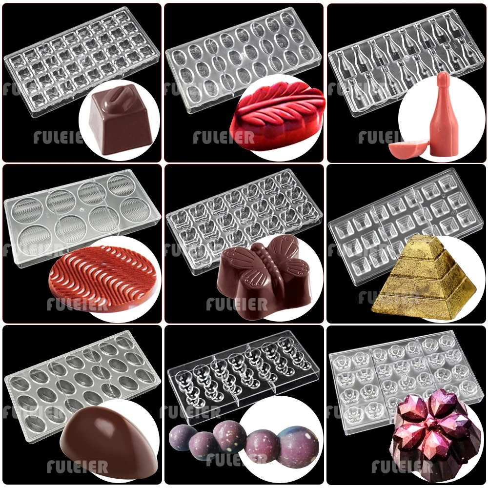 28 Style Polycarbonate Chocolate Molds Baking Cake Belgian Sweets Candy Bar Mould BonBon Confectionery Tools Bakeware