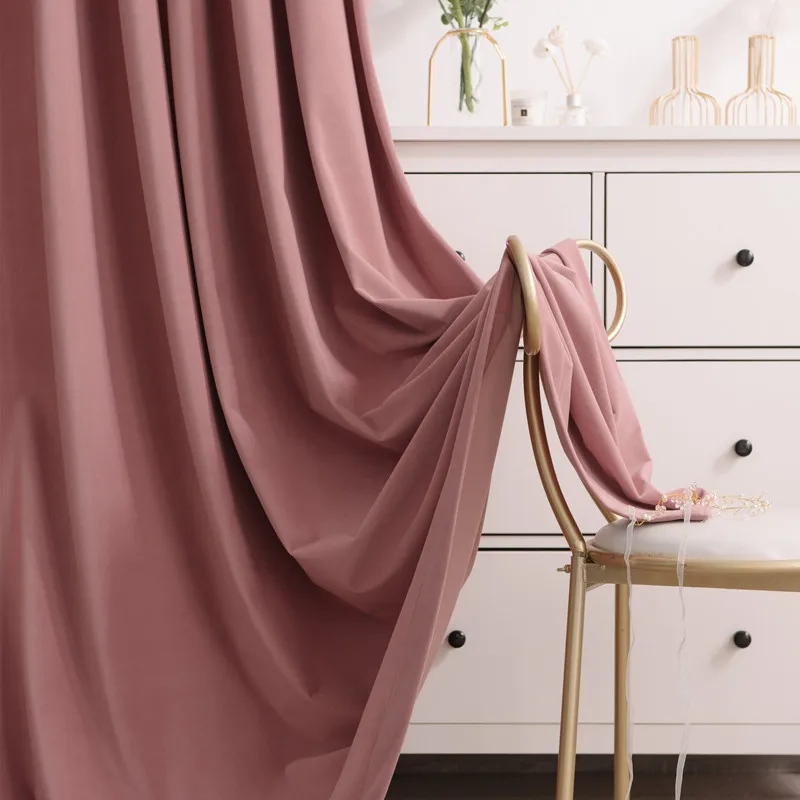 Роскошные бархатные занавески в скандинавском стиле розовые однотонные