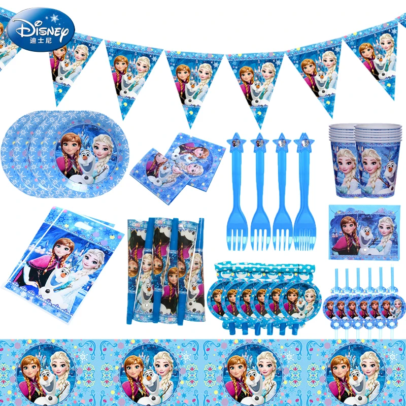 

Disney 71pcs Frozen Princess Snow Queen Theme Happy Birthday Party Decorations Kids Girl Party Supplies Decor Tableware Set