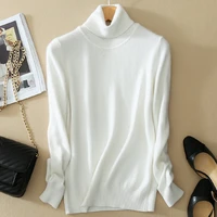 knit top 2020 winter womens turtleneck sweater white pullover solid color casual wear slim jumper long sleeve soft warm plus