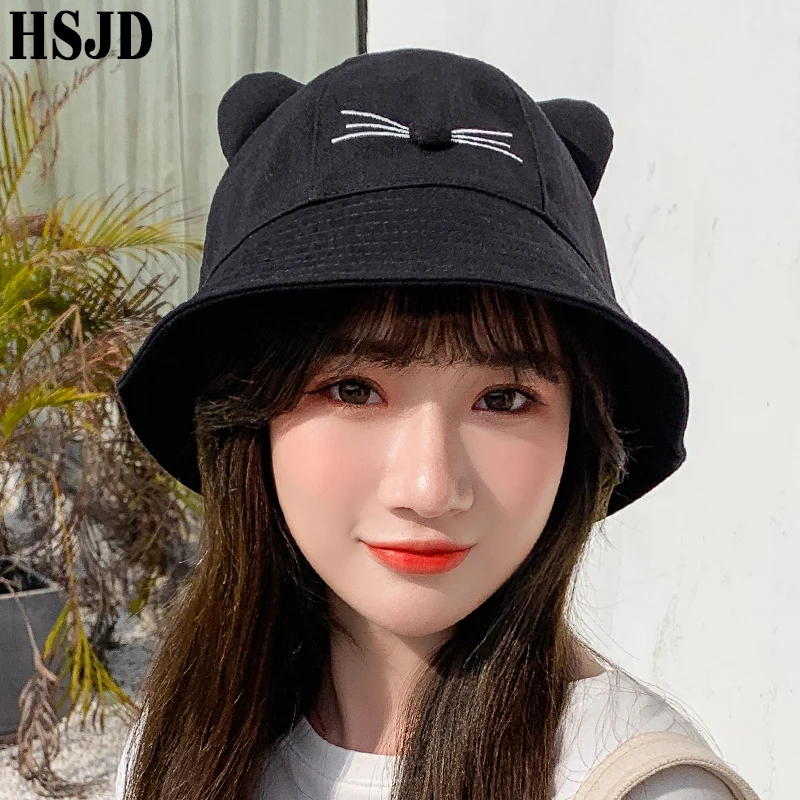 Шляпа от солнца Женская хлопковая складная с широкими полями Мультяшные кошачьи