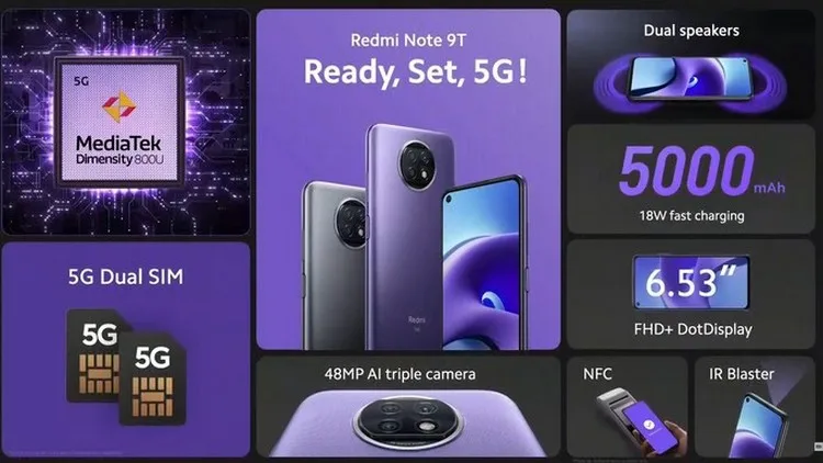 

Xiaomi/Xiaomi Redmi/Redmi Note 9T 5G International Version Google Dual 5G Large Power