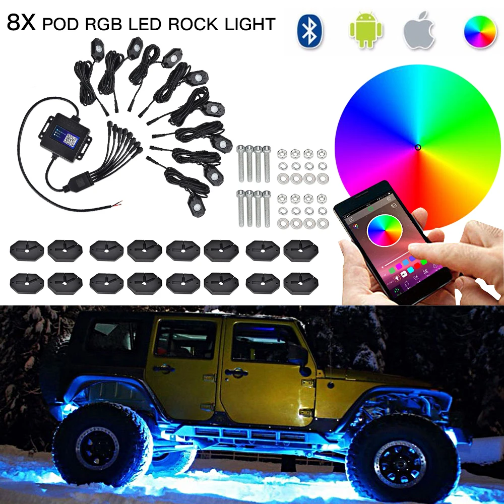 H2CNC 4/6/8 стручки светодиодный светильник RGB Pod Рок Огни Bluetooth многоцветный