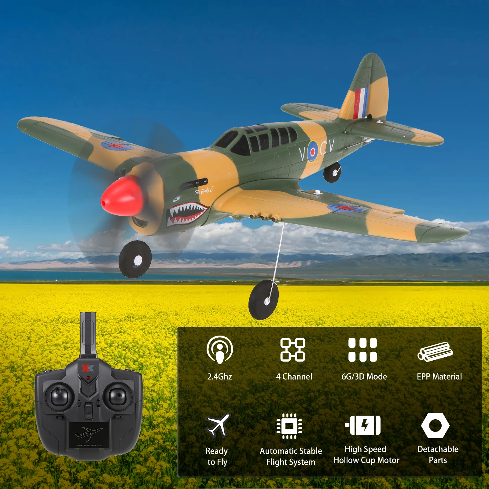 

Wltoys XKS A220-P40 RC Plane Remote Controlled Aircraft Fighter 4 Channel 2.4Ghz EPP Crash Resistant Easy Control Great Gift Toy