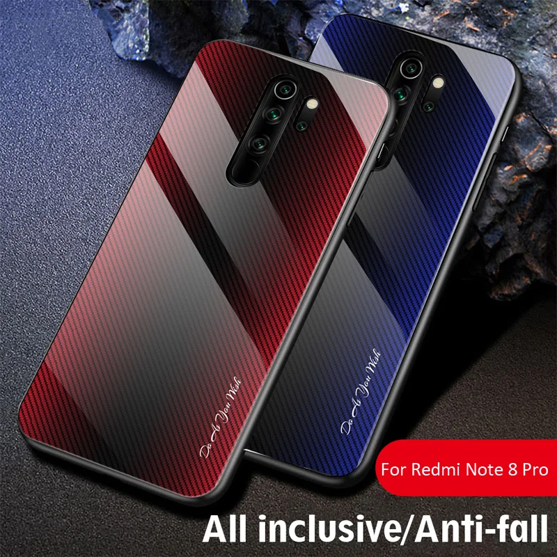 Чехол из закаленного стекла с градиентом из углеродного волокна для Xiaomi Redmi Note 8 Pro 8T