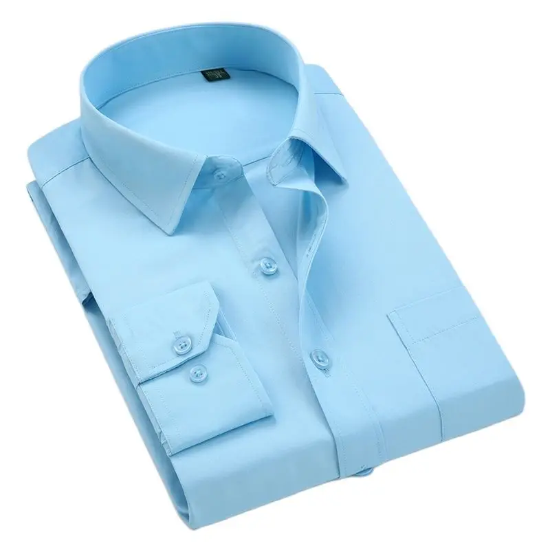 Classic Twill Men's Social Shirts Long Sleeve Business Mens Office Formal Shirt Regular Fit Basical Dress Shirt Male With Pocket