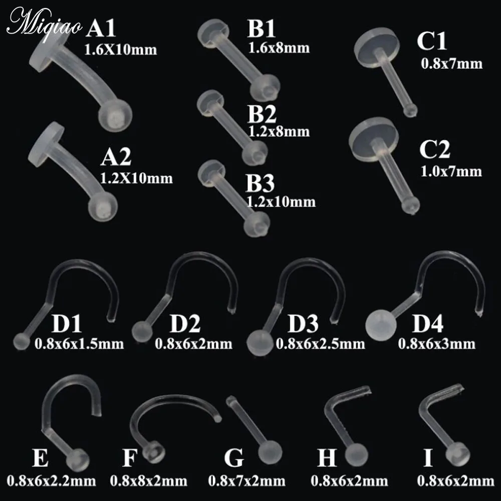 

Miqiao 10pc Body Piercing Jewelry Acrylic Plastic Soft Rod Earrings Transparent Invisible Nose Nails Eyebrow Nails