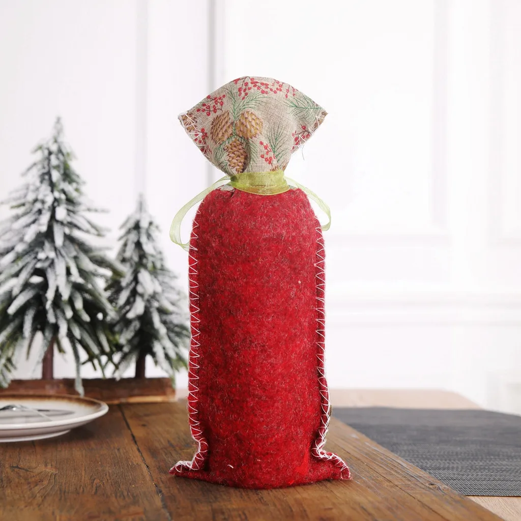 Чехлы для винных бутылок сумка бутылки шампанского Набор льняных Санты вечерние