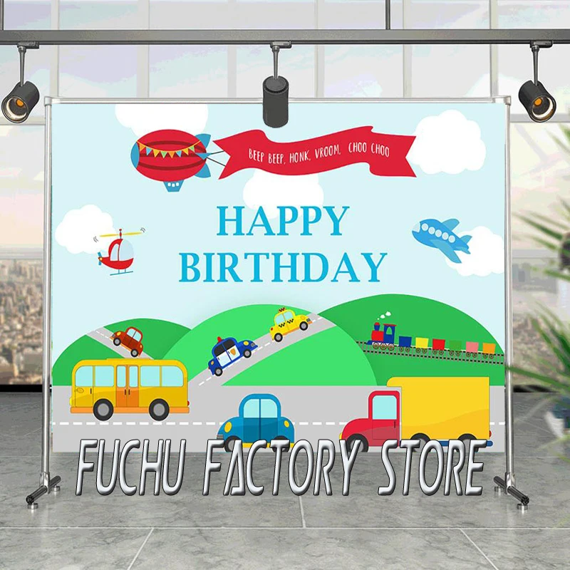 

Cartoons Boy Cars Birthday Party Decoration Banner Backdrop for Photo Studio Custom Transportation Theme Backgrounds Photocall