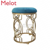 home iron stool stainless steel pouf dining table chairs bedroom makeup stools living room shoe bench with soft flannel cushion