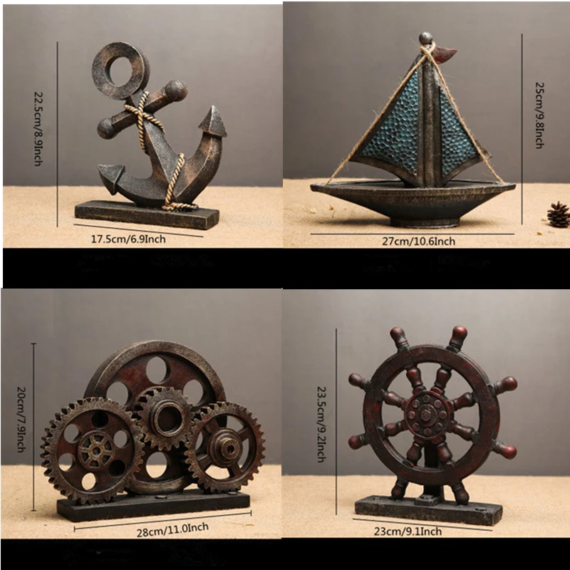 Multiple Styles Resin Anchor Rudder Gearwheel Sailboat Figurines Creative Europe Mediterranean Home Decor Miniatures Gift | Дом и сад