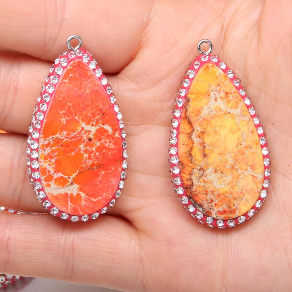 

Natural Stone Pendants Oval shape With Orange Emperor Stone Exquisite charm for Jewelry Making DIY Necklace Accessories