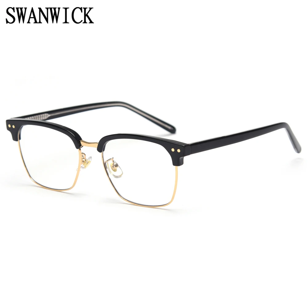 

Swanwick retro square glasses metal half frame men optical spectacle frames for business women black brown handmade acetate