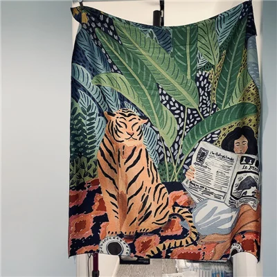 Tiger girl Скандинавский декоративный настенный гобелен, подвесной кактус, девушка, тигр, настенный гобелен из ткани, бохо декор, авокадо, ткань, мандала, Настенный Ковер - Цвет: Tiger girl