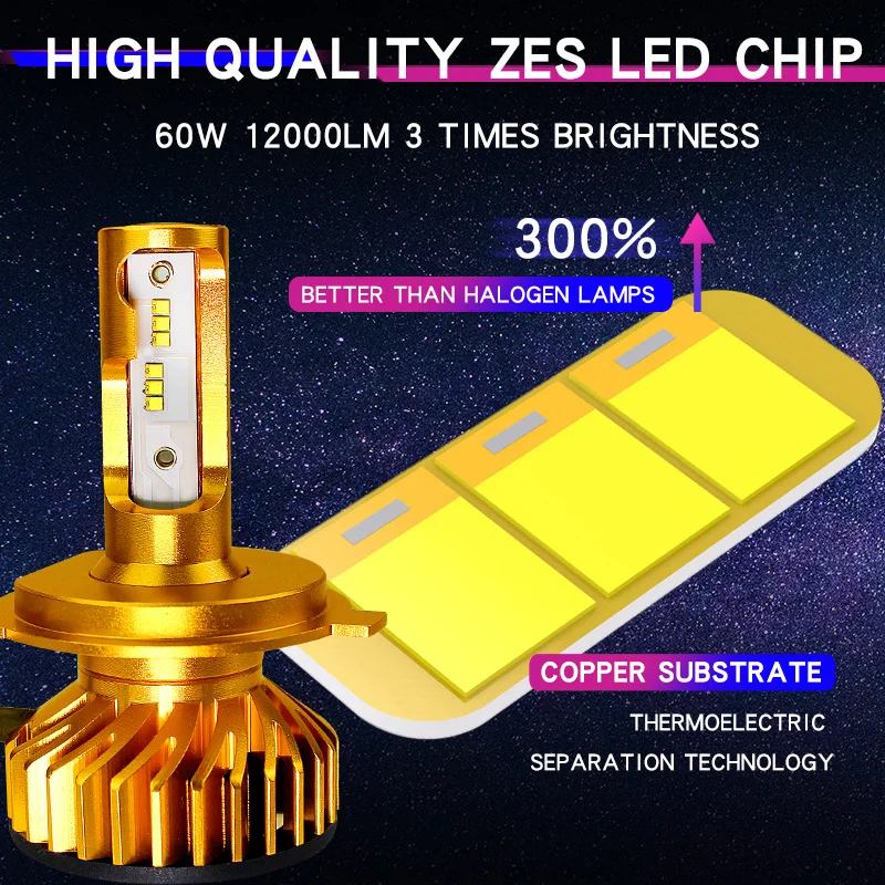 Светодиодная лампа PAUNDUK H7 LED H4 ZES для автомобиля Canbus 4300K 6000K 8000K светодиодная H1 H11 HB3