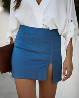 summer new women sexy high waist split buttock mini denim skirt