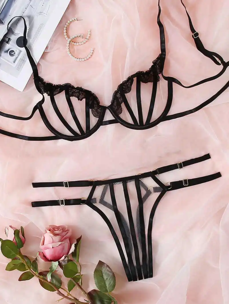 

Ellolace Underwear Set Sexy Lingerie Women's Underwear Set Transparent Strip Sensual Lingerie Women Lace Bra Erotic Costumes