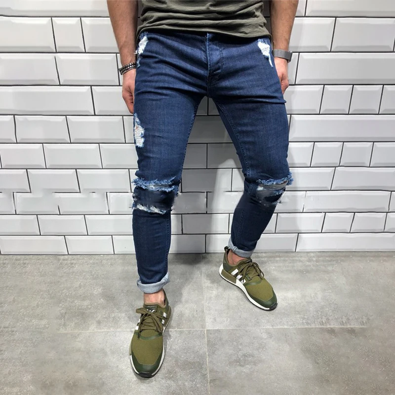 2019 Летние Осенние мужские потертые рваные джинсы прямые винтажные на молнии