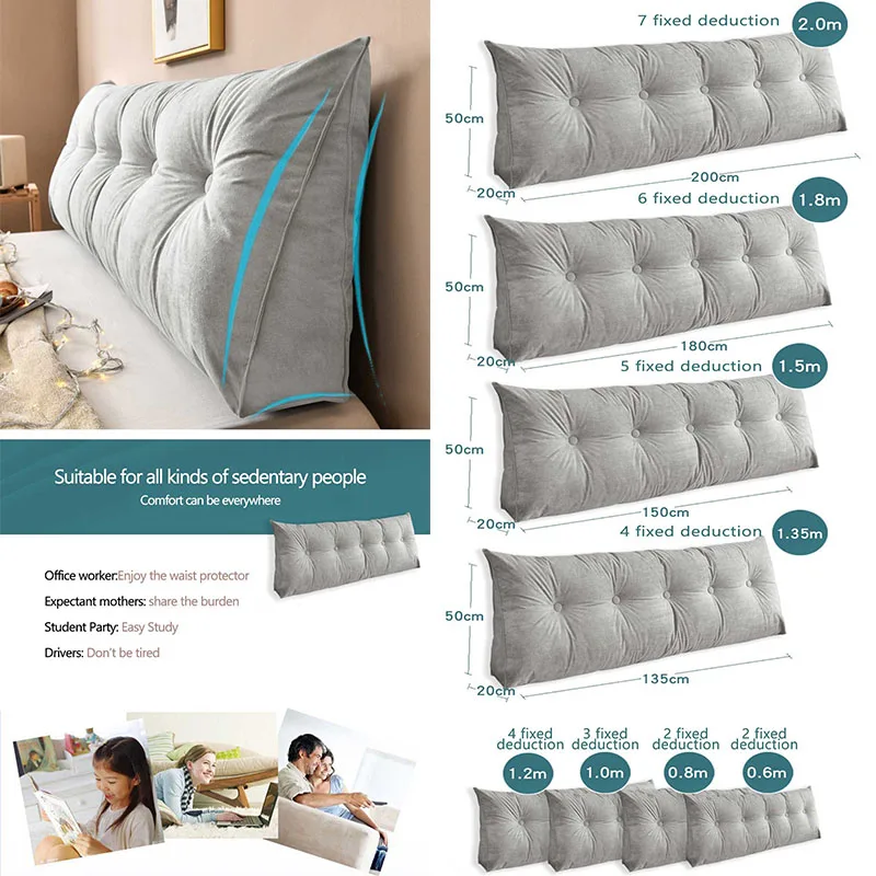 

New Removable Home Bedroom Triangle Bedside Filling Pillows Washable Sofa Bed Back Support Cushion Tatami Backrest Lumbar Pillow