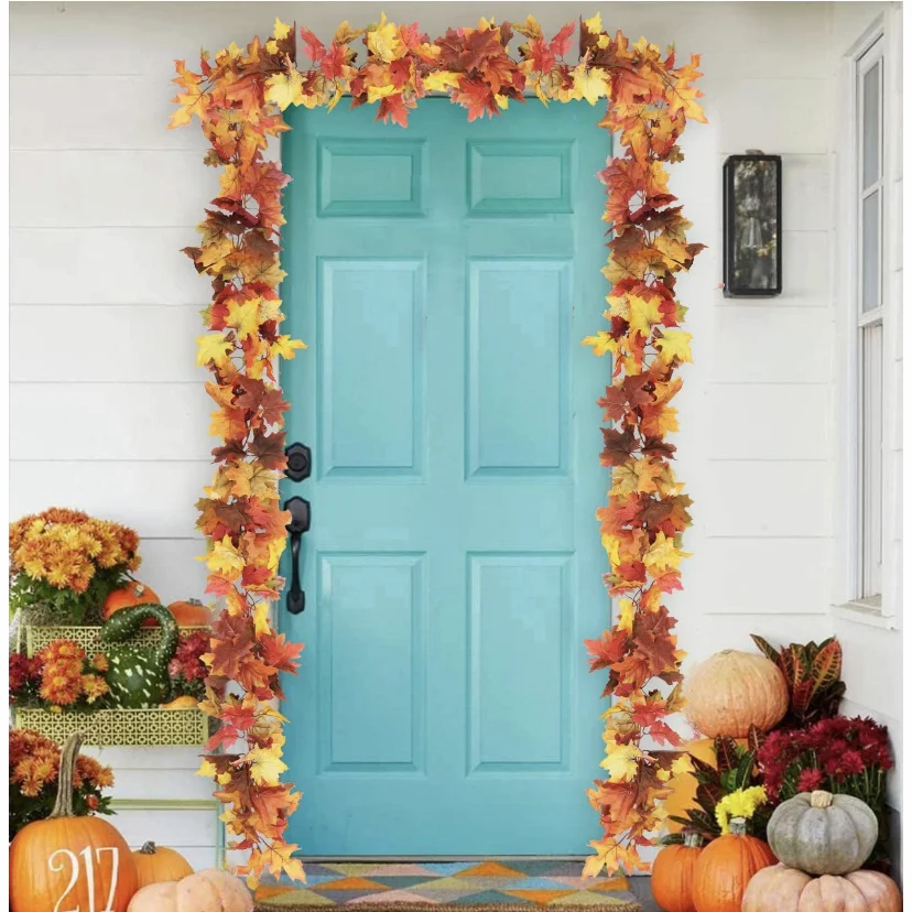 

Искусственная лоза из кленовых листьев, декоративная Осенняя гирлянда из листьев, искусственная веревка для листвы, праздвечерние чное укр...