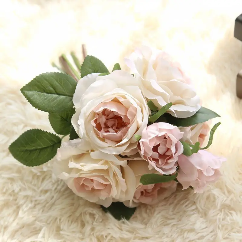 

7 Heads Silk Rose Flowers Artificial Flower Bridal Bouquet For DIY Wedding Decoration Fake Flowers Fall Decor Home Desk Props