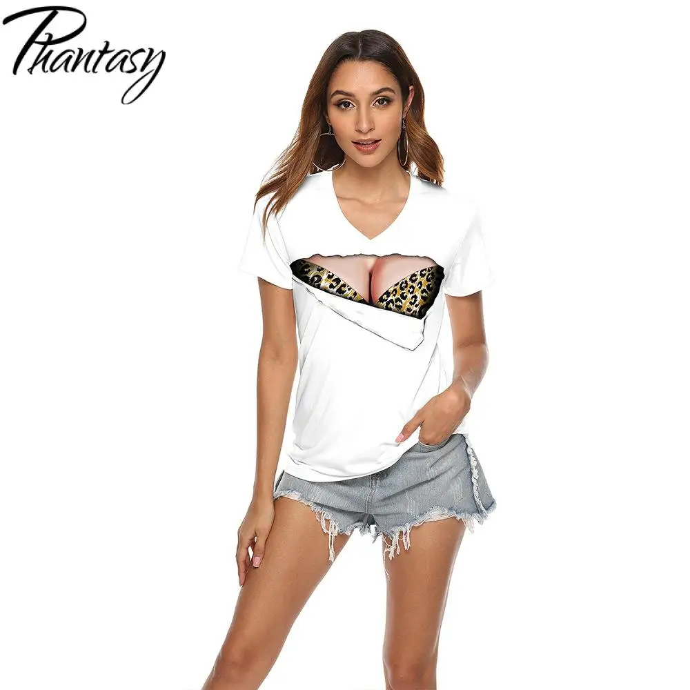 

Phantasy Fashion Women T-shirt Sexy V-neck Cartoon Printed Streetwear Tops 2021 Summer Casual Loose Short Sleeve Cosplay Anime