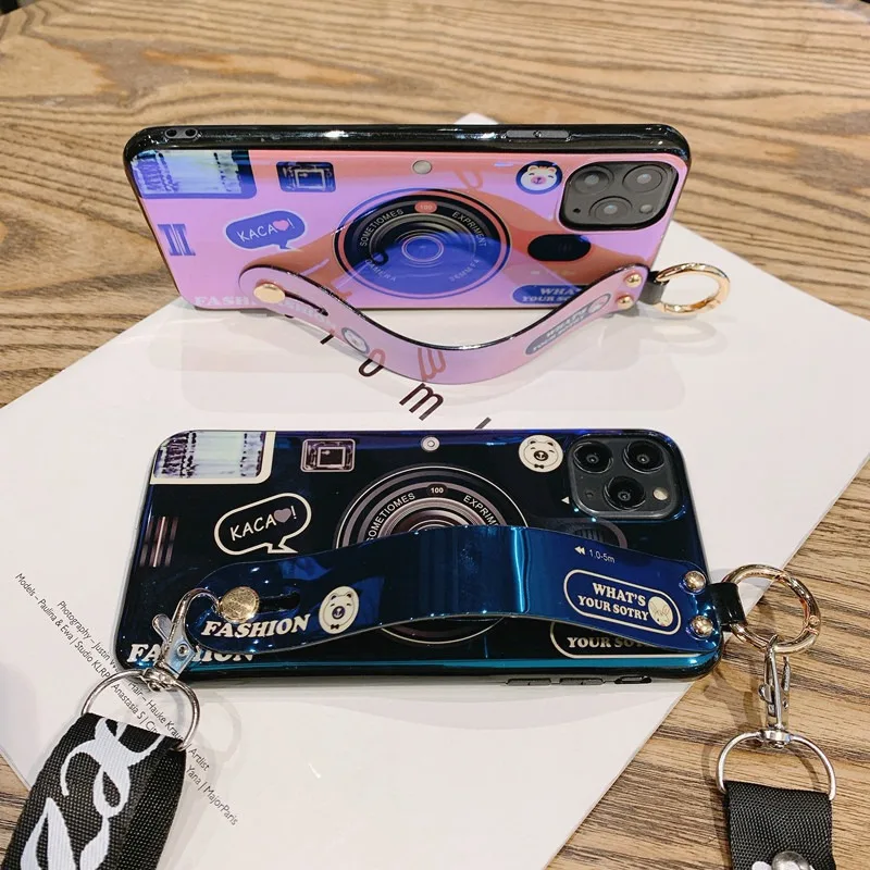 Роскошный ремешок для камеры Blu-Ray TPU чехол телефона iPhone 11 Pro X S MAX s 8 7 6 6s Plus задняя