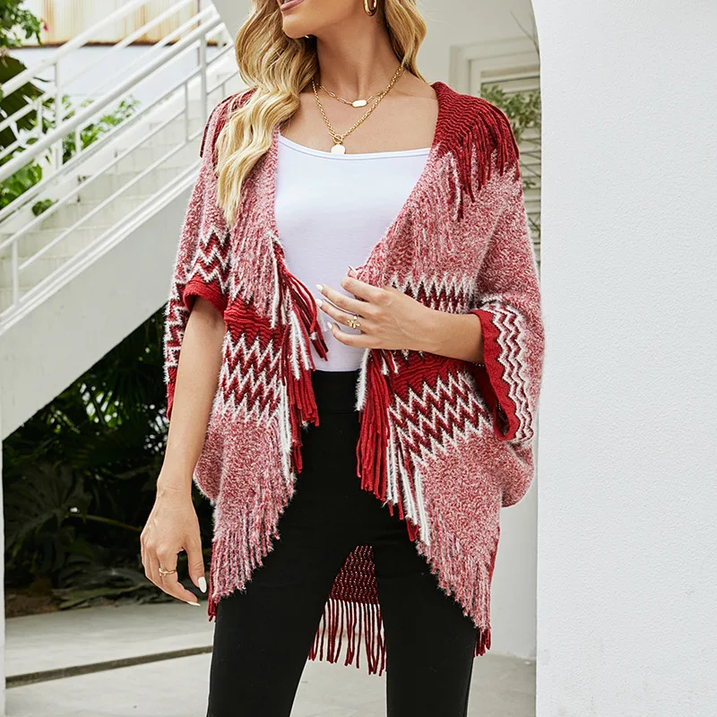 

Women Knitted Winter Warm Sweater Cardigans Tassel Fringe Shawl Poncho Cardigan Jackets Coats Capes Poncho cloak shawls cape