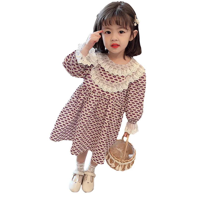 

spring and autumn period and the han edition in paragraph 2021 baby girls dress long sleeve skirt brim children's princess dress