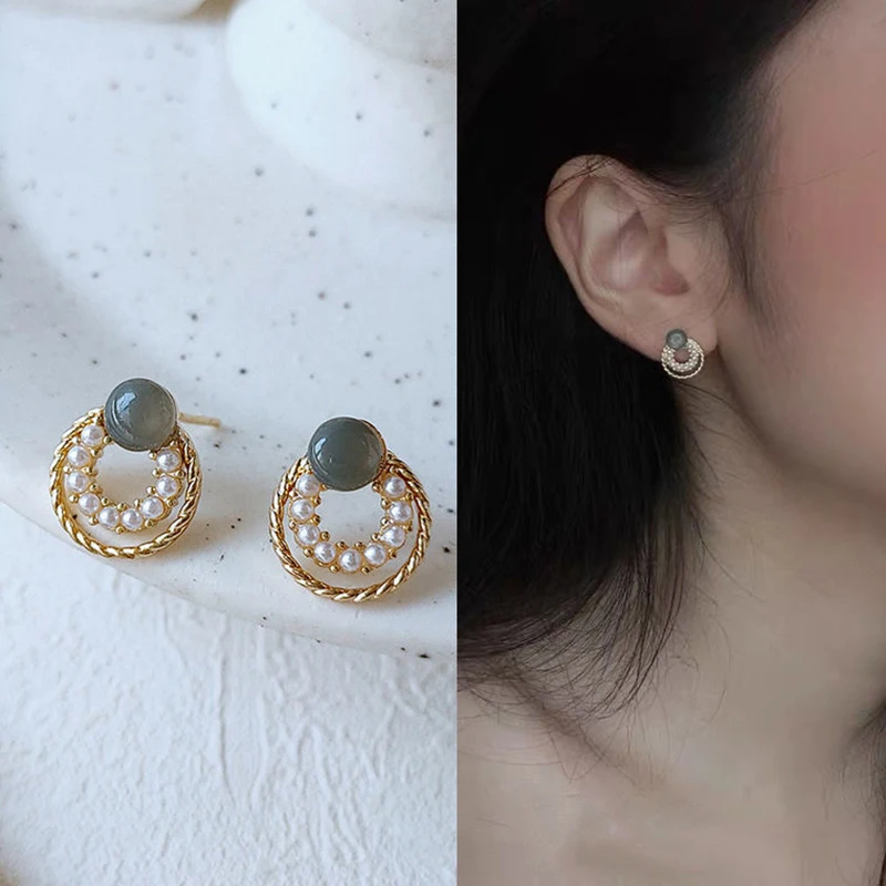

Корейские геометрические серьги для женщин, модные темпераментные женские серьги с милым жемчугом, Женские Ювелирные изделия для девочек
