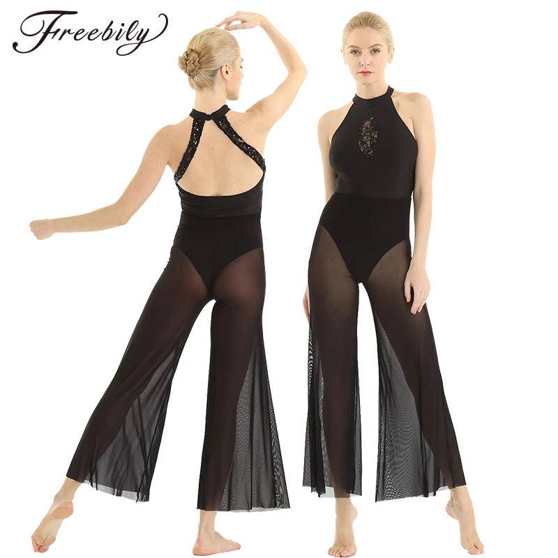 

Женские Балетные костюмы для лирических танцев с бретельками на шее, без рукавов, с открытой спиной, с блестками, кружевной вставкой, лиф, ра...