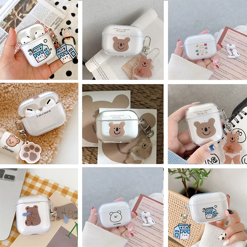 

Симпатичный мультяшный медведь для AirPod 1 2 Чехол прозрачный мягкий силиконовый чехол s для Apple Airpods pro Чехол чехол Брелок
