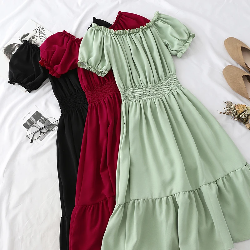 Летнее платье с вырезом лодочкой Heliar Стройное высокой талией без бретелей