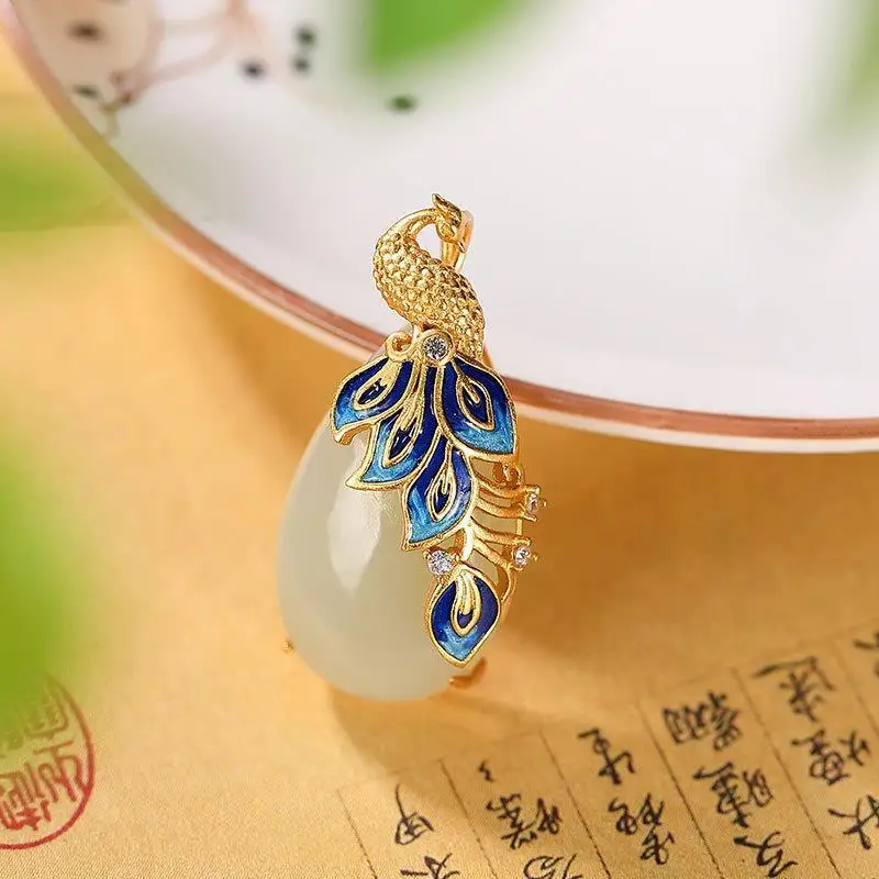 

Retro Elegant Phoenix Women's Sweater Chain Pendant New S925 Sterling Silver Gilding Hetian Jade Fidelity Jade