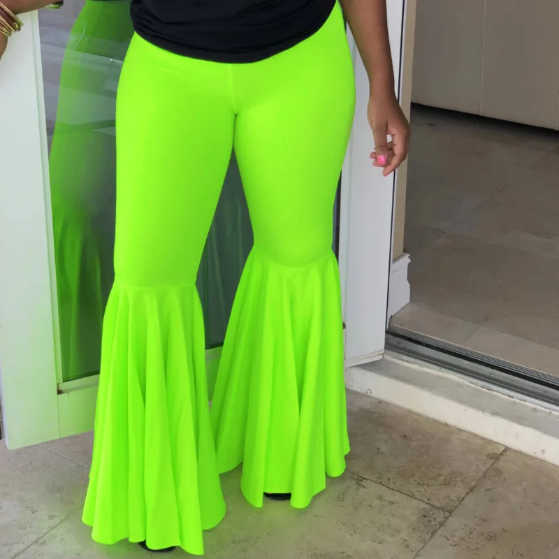 Женские расклешенные брюки неоновые зеленые желтые розовые размера плюс 5XL 4XL с
