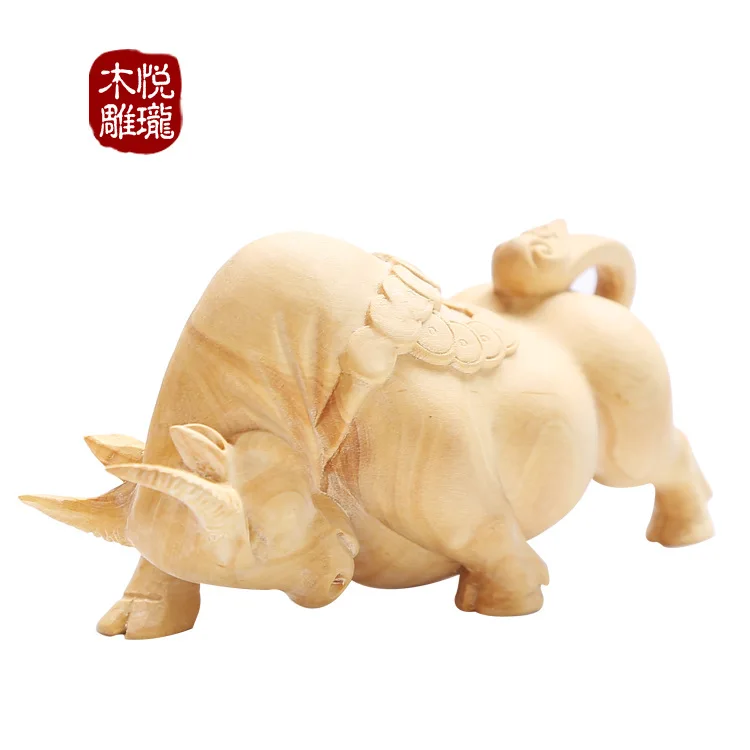

Wood carving bull, Feng Shui lucky wood crafts gifts Home desktop decoration office ornaments (A1005)