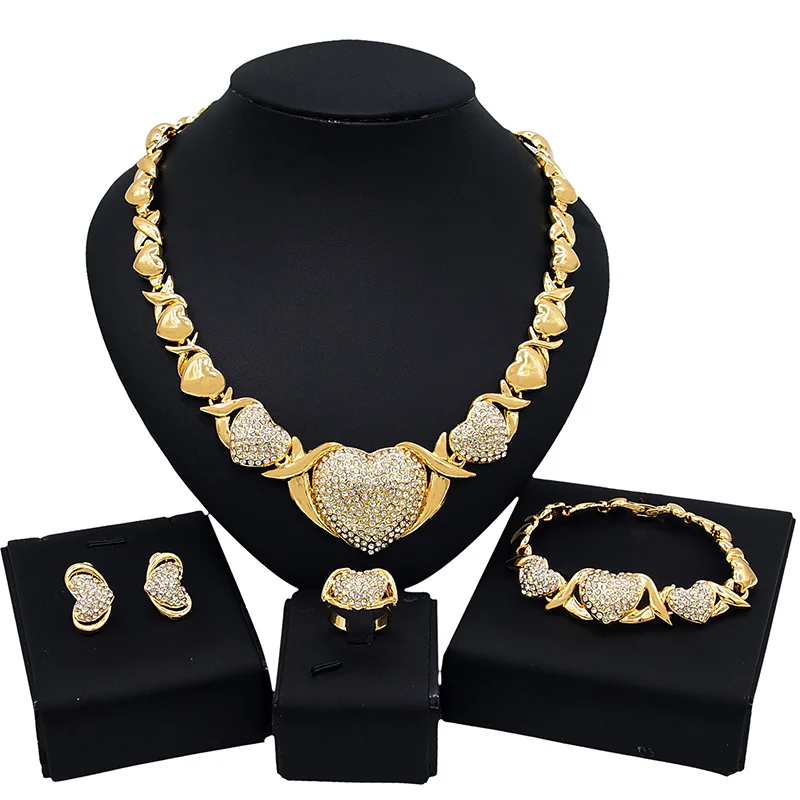 

Yulaili Новые Ювелирные наборы модные золотые цвета модные Кристаллы в форме сердца колье браслет серьги кольцо женские изысканные ювелирные ...